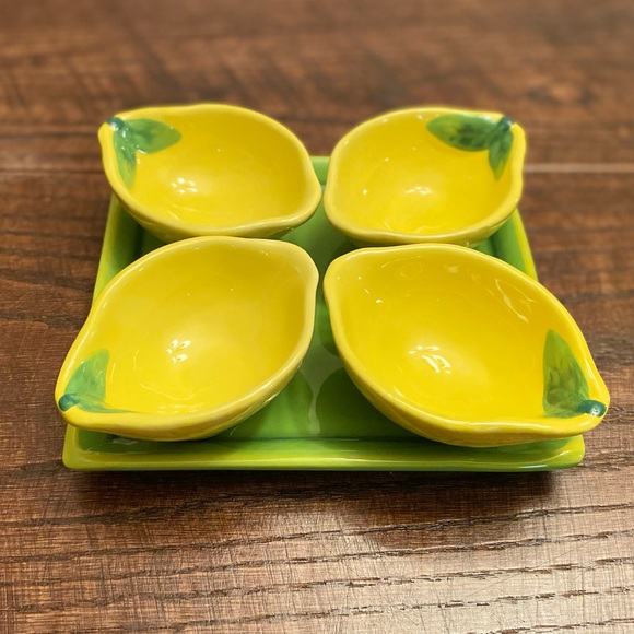 Small Lemon Ceramic Bowls & Ceramic Square Green Tray, Farmhouse Lemons Bowls - Picture 3 of 16